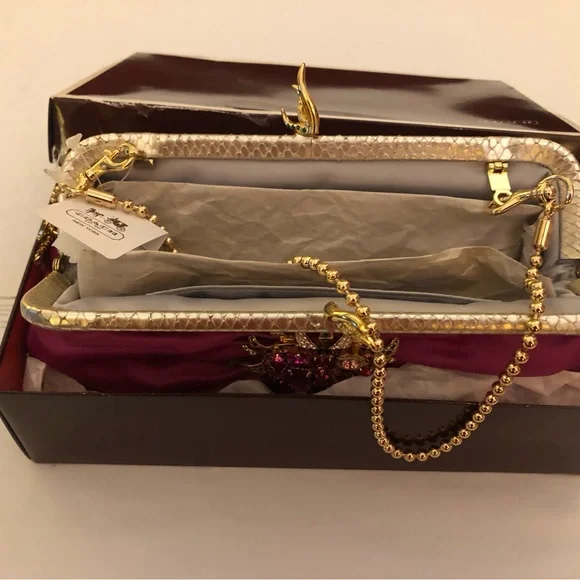 Coach Magenta "Flamed Heart" Clutch with Gold Accents; Tony Duquette; 2012 - Picture 6 of 14